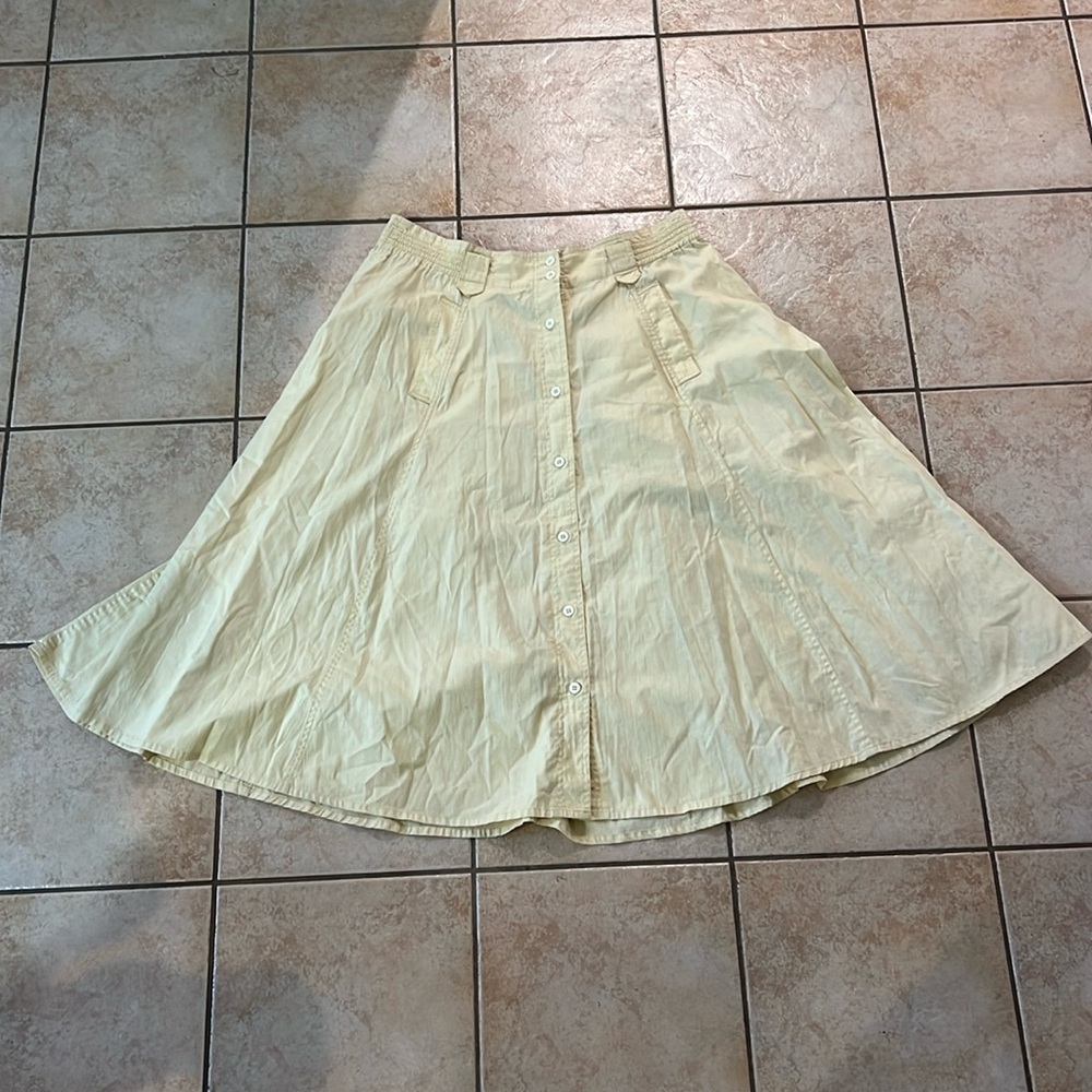 Vintage Schrader Butter Yellow Cotton Linen Midi Skirt,‎ Sz 20W